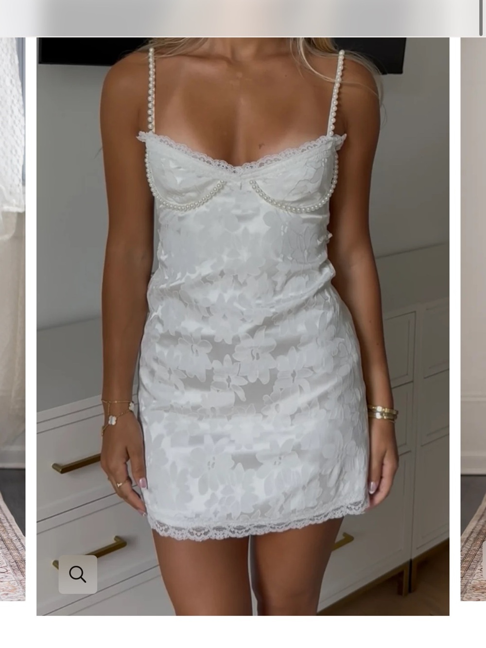 Pearl-Trim White Lace Mini Dress